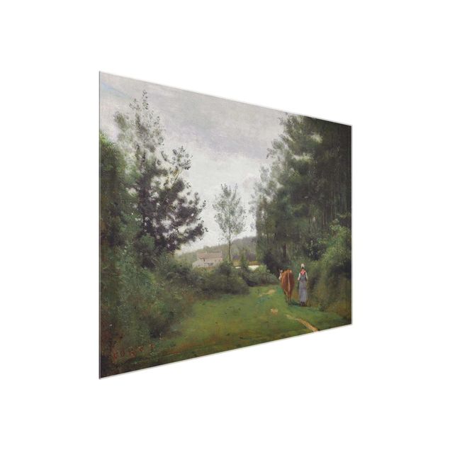 Glasbilder Landschaften Jean-Baptiste Camille Corot - Ein Bauernhof