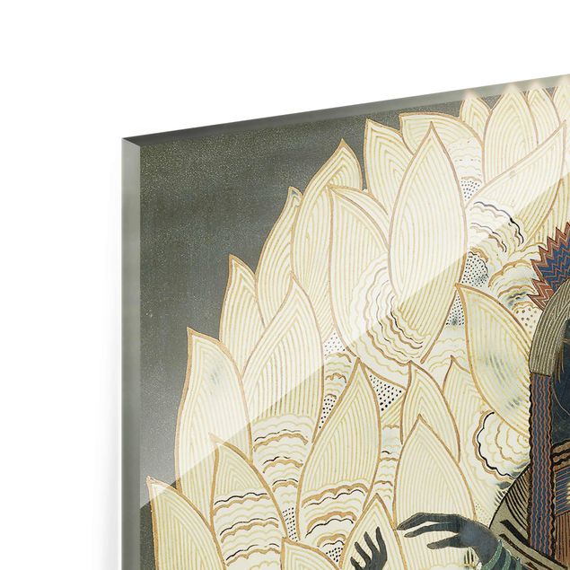 Glasbild - Kunstdruck Jean Dunand - Zwei stilisierte Frauen mit einer Antilope und Blattwerk - Hoch 2:3
