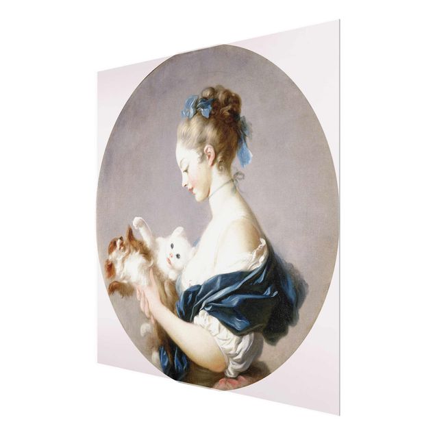 Glas Wandbilder Jean Honoré Fragonard - Mädchen mit Hund