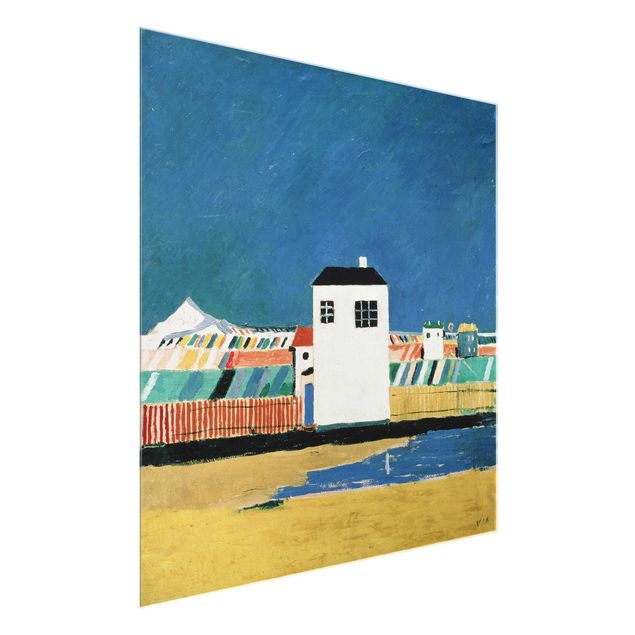 Glasbild - Kunstdruck Kasimir Malewitsch - Landschaft mit weißem Haus - Quadrat 1:1