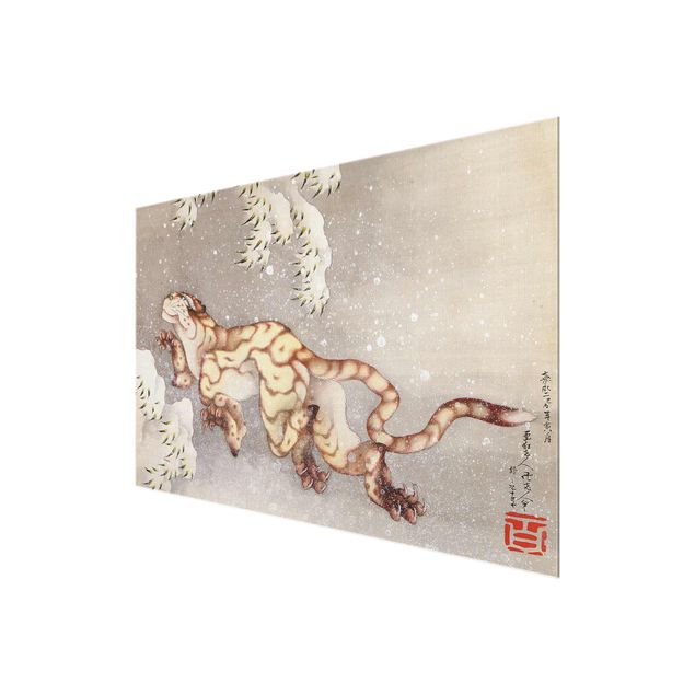 Glasbilder Katsushika Hokusai - Tiger in Schneesturm