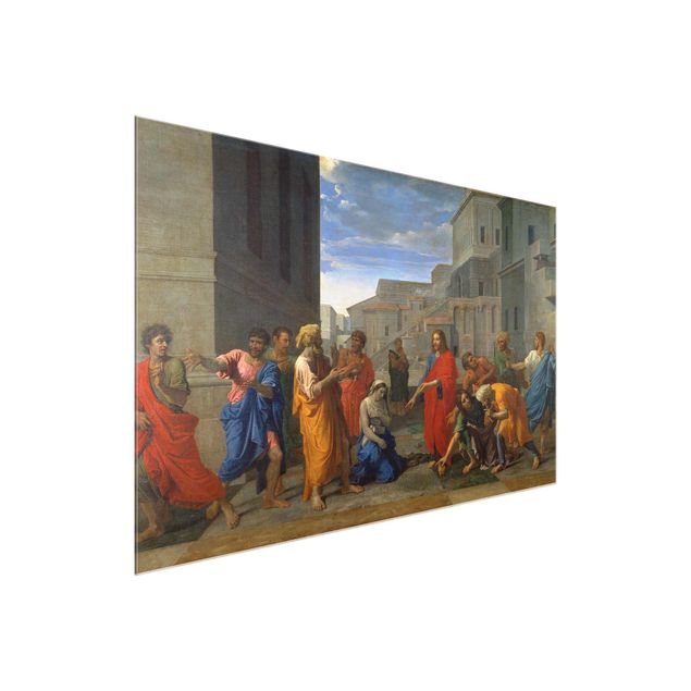 Glasbild - Kunstdruck Nicolas Poussin - Christus und die Ehebrecherin - Quer 3:2