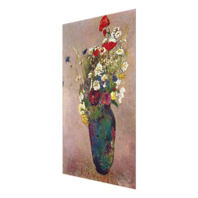 Glasbild - Kunstdruck Odilon Redon - Blumenvase mit Mohn - Hoch 2:3