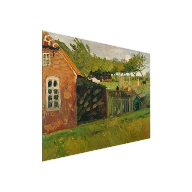Glasbilder Landschaft Otto Modersohn - Rotes Haus mit Ställen
