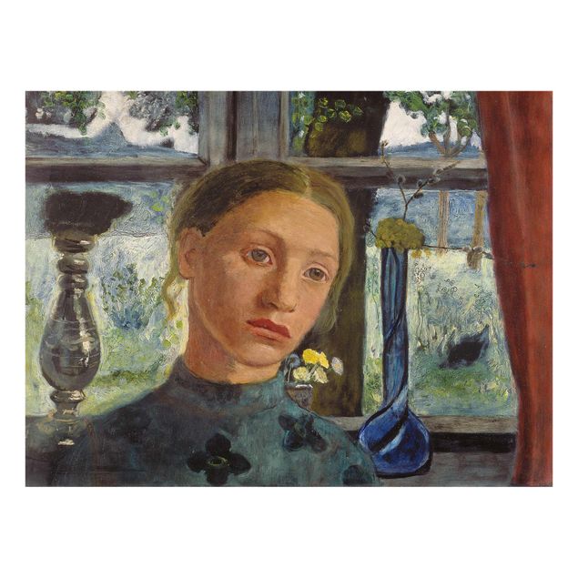 Glas Wandbilder Paula Modersohn-Becker - Mädchenkopf vor Fenster