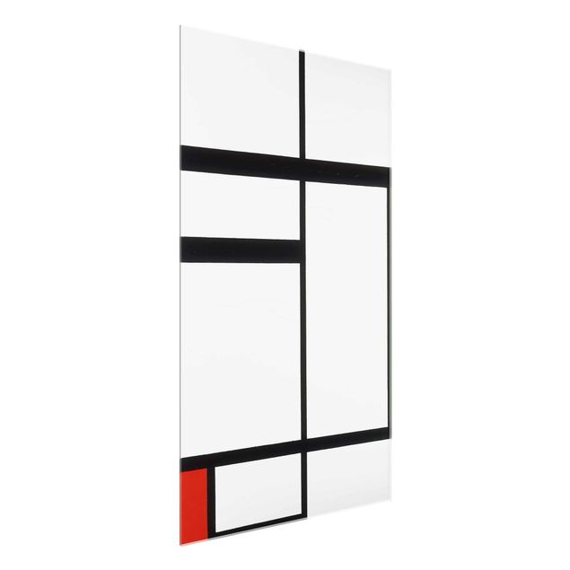 Wandbilder Glas XXL Piet Mondrian - Komposition Rot Schwarz Weiß