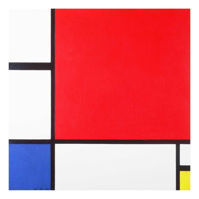 Glasbild Abstakt Piet Mondrian - Komposition Rot Blau Gelb