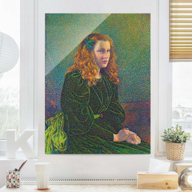 Grüne Glasbilder Theo van Rysselberghe - Junge Frau in grünem Kleid