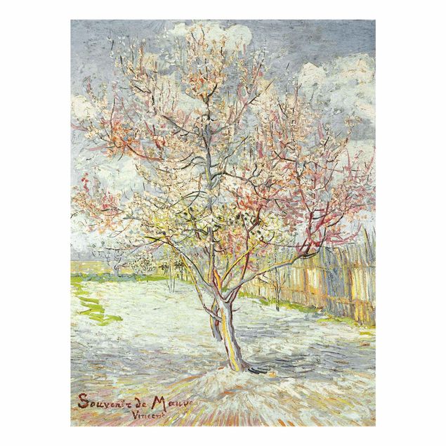 Glasbilder Natur Vincent van Gogh - Blühende Pfirsichbäume