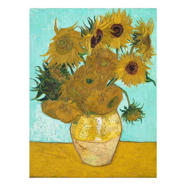 Glasbild Blumen Vincent van Gogh - Vase mit Sonnenblumen