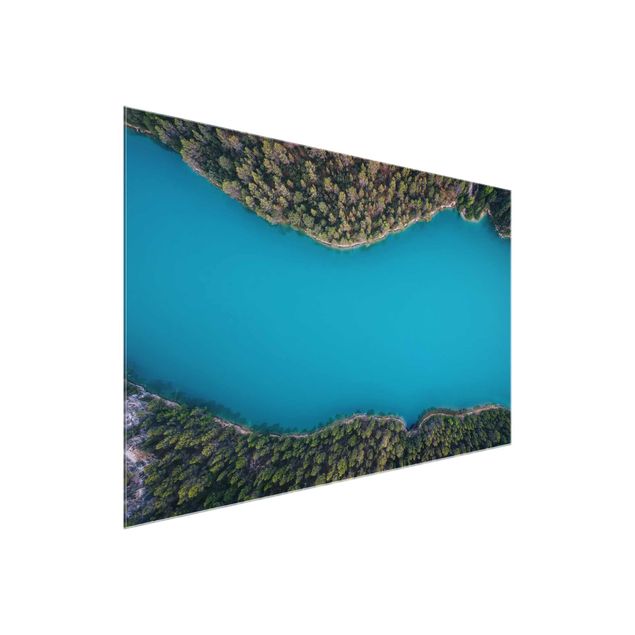 Glasbilder Landschaft Luftbild - Tiefblauer See