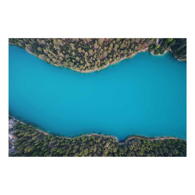 Grüne Glasbilder Luftbild - Tiefblauer See