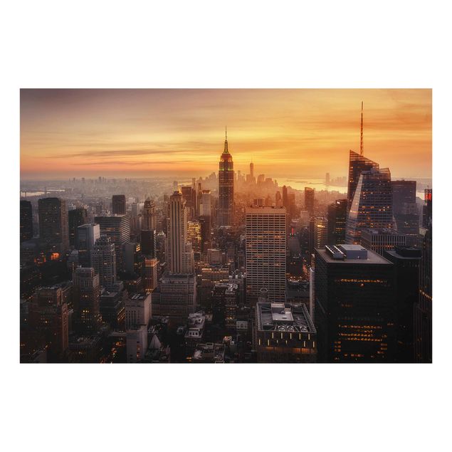 Glasbild - Manhattan Skyline Abendstimmung - Querformat 2:3