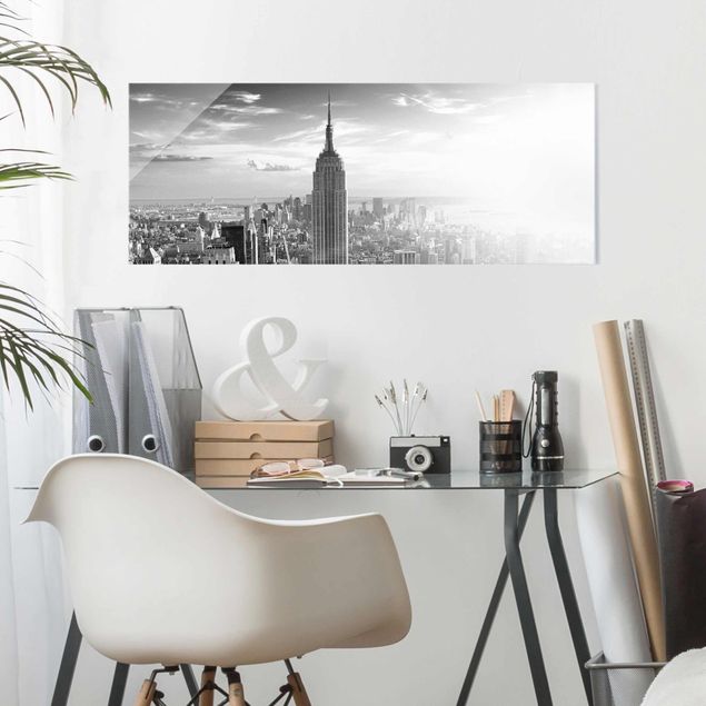 Glasbild Schwarz-Weiß Manhattan Skyline
