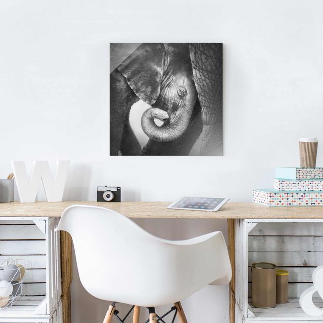 Glasbilder Schwarz-Weiß Mutterliebe