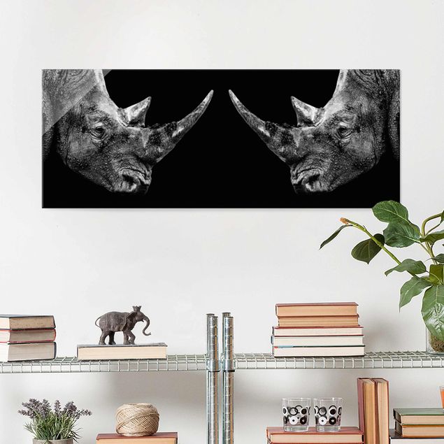 Wandbilder Tiere Nashorn Duell