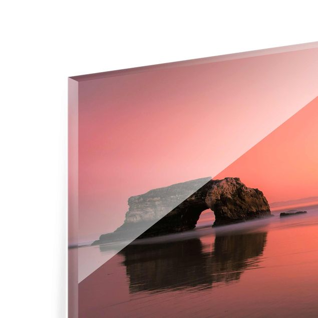 Glasbild - Natürliche Brücke im Sonnenuntergang - Quadrat 1:1