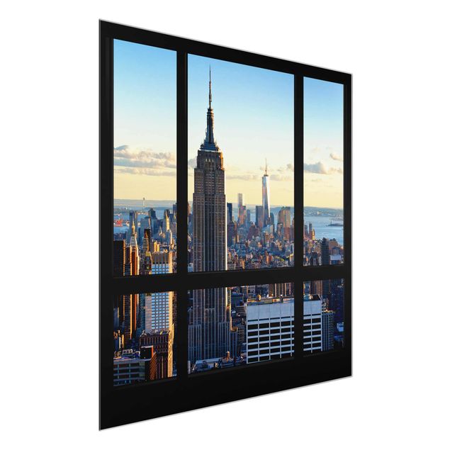 Glasbild Fensterblick New York Fensterblick auf Empire State Building