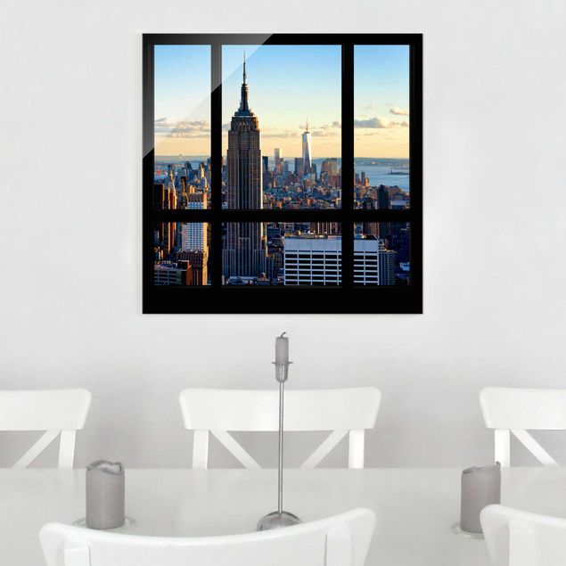 New York Glasbild New York Fensterblick auf Empire State Building