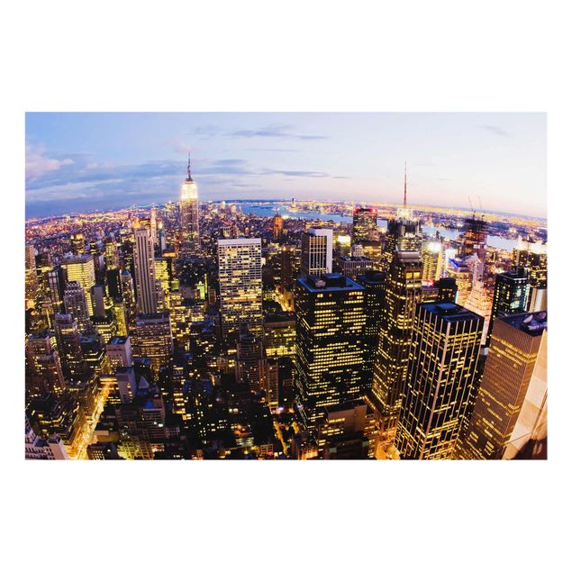 Glasbilder New York Skyline bei Nacht