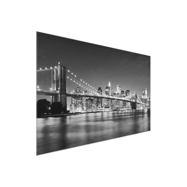 Glasbilder Skyline Nighttime Manhattan Bridge II