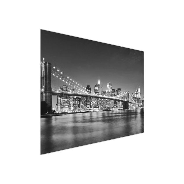 Glasbild Skyline Nighttime Manhattan Bridge II