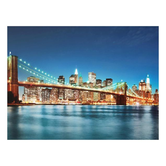 Glasbilder Nighttime Manhattan Bridge