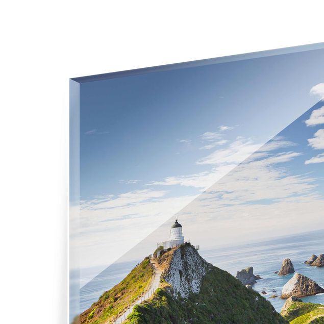 Bilder auf Glas Nugget Point Leuchtturm und Meer Neuseeland