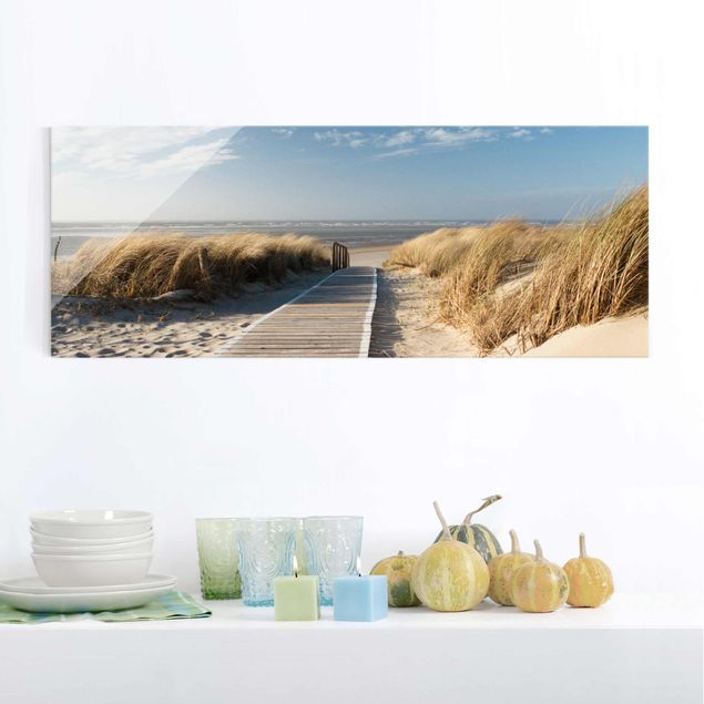 Tulup Wandbilder Glasbilder Dekobild 120x60 Strand Meer Steine Landschaft 