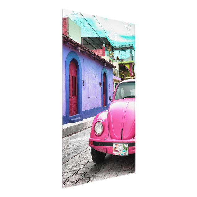 XXL Glasbilder Pink VW Beetle