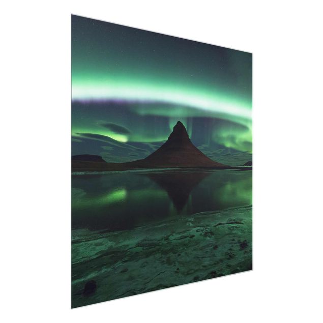 Grüne Glasbilder Polarlicht in Island