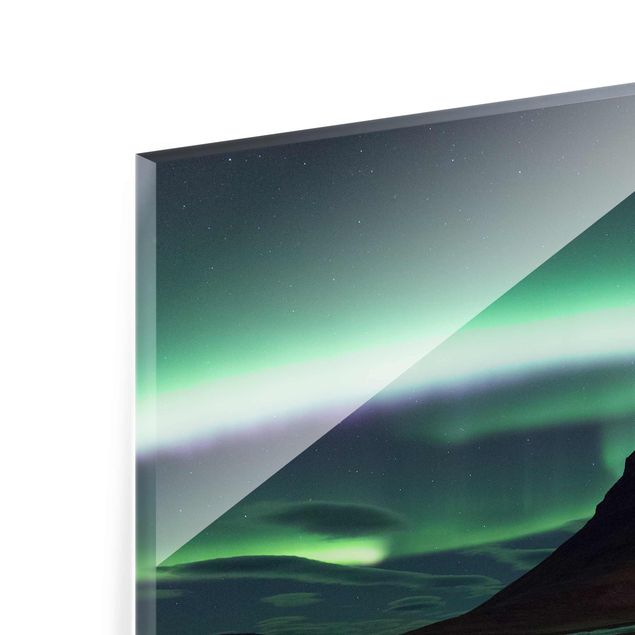 Glasbild - Polarlicht in Island - Quadrat 1:1