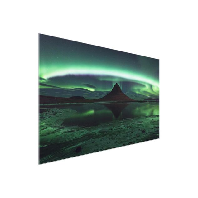 Glasbilder Grün Polarlicht in Island