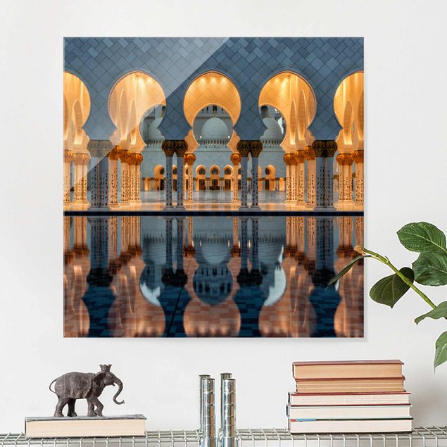 Glasbilder XXL Reflexionen in der Moschee