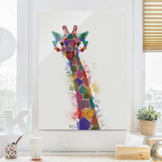 Glasbilder XXL Regenbogen Splash Giraffe