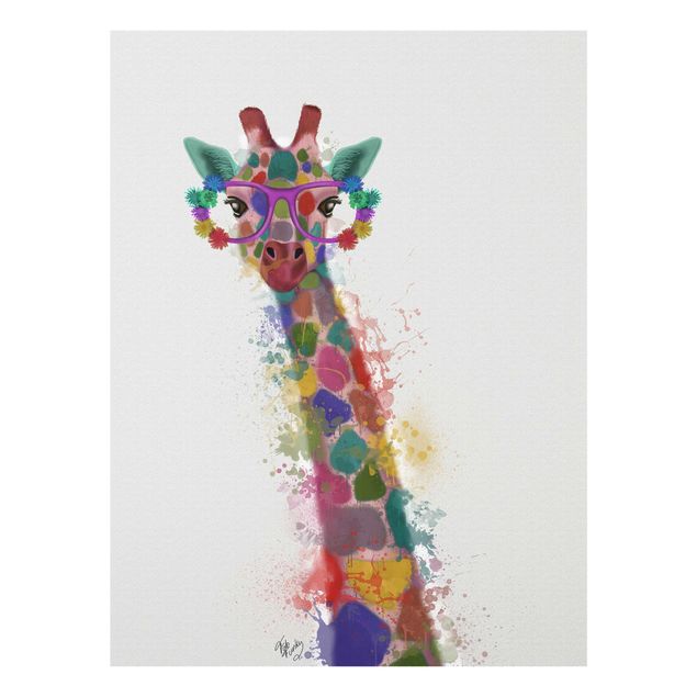 Glasbilder Regenbogen Splash Giraffe