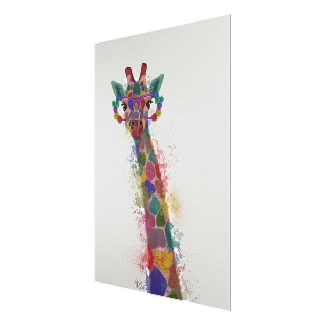 Glasbild - Regenbogen Splash Giraffe - Hochformat 4:3