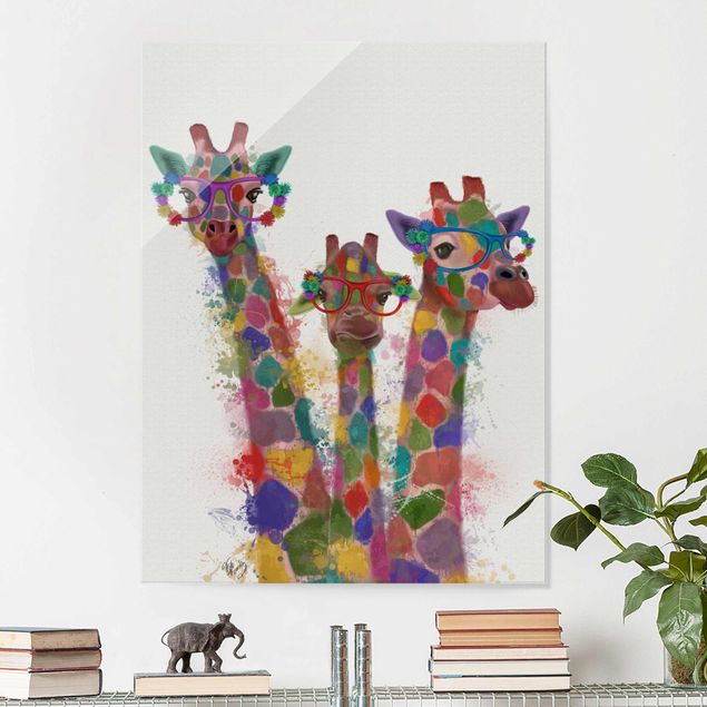 Wandbilder Tiere Regenbogen Splash Giraffen-Trio