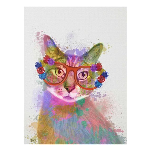 Bilder auf Glas Regenbogen Splash Katze