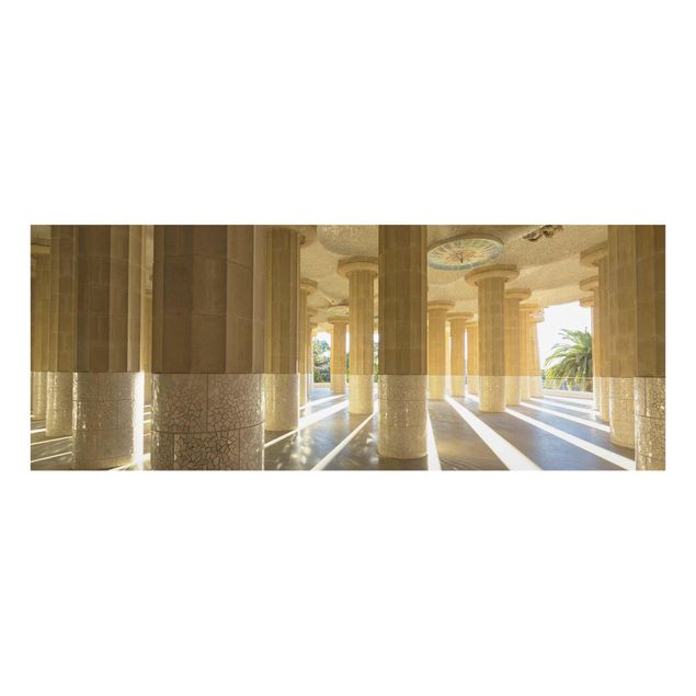 Glasbild - Säulen Lichtspiel Barcelona - Panorama Quer