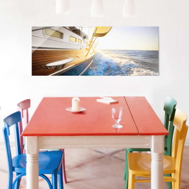 XXL Glasbilder Segelboot auf blauem Meer bei Sonnenschein