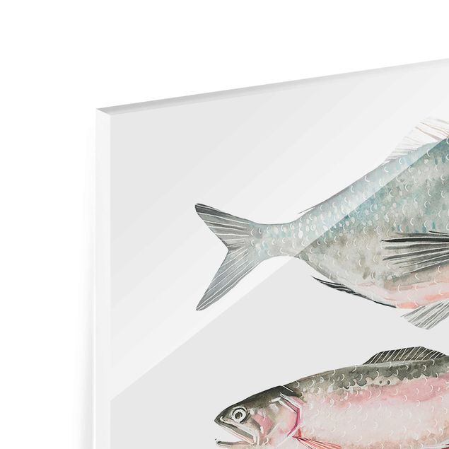 Glasbild - Sieben Fische in Aquarell II - Hochformat 4:3