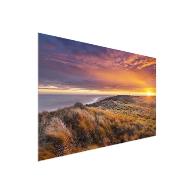 Glasbilder Natur Sonnenaufgang am Strand auf Sylt