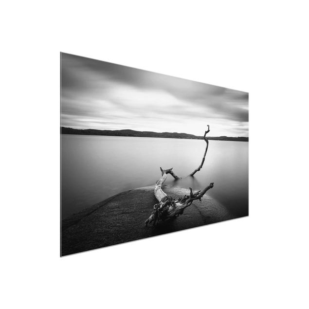 Schwarz-Weiß Glasbilder Sonnenuntergang am See schwarz-weiß