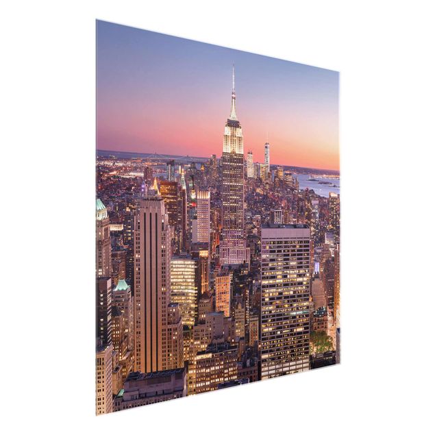 Glasbilder Landschaft Sonnenuntergang Manhattan New York City