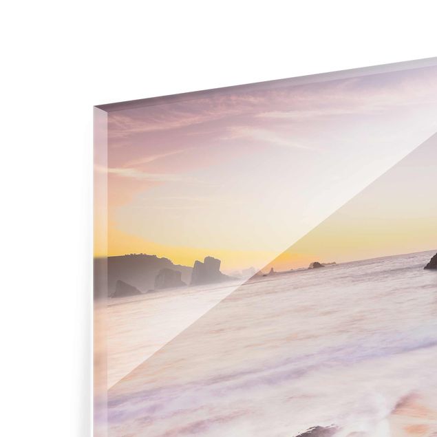 Glasbild - Spanischer Strand bei Sonnenaufgang - Quer 4:3