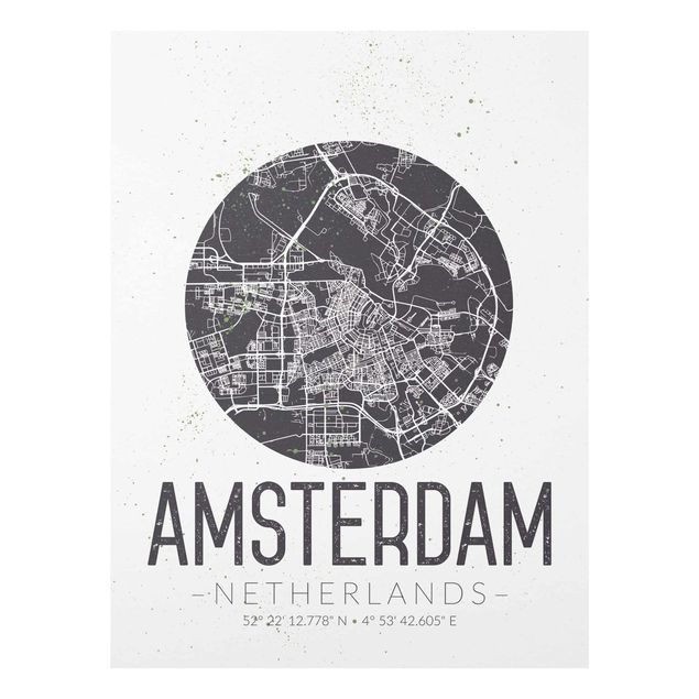 Glasbilder Stadtplan Amsterdam - Retro