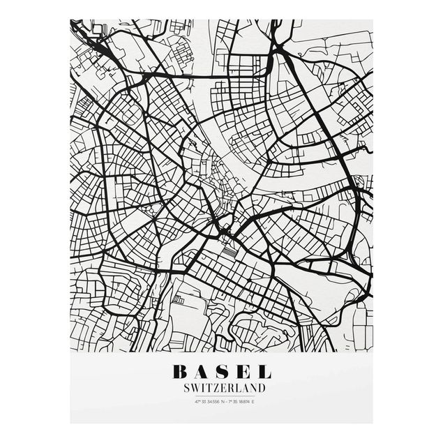 Bilder auf Glas Stadtplan Basel - Klassik