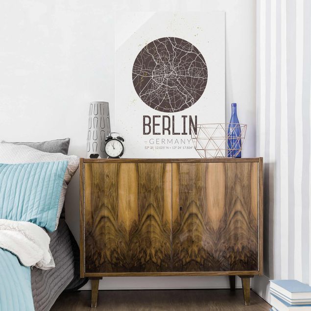 Glasbilder mit Spruch Stadtplan Berlin - Retro
