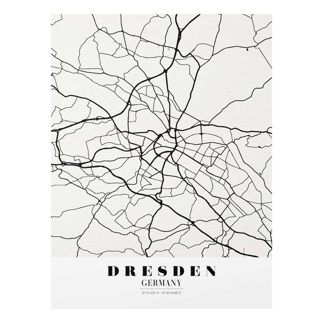 Glasbilder Stadtplan Dresden - Klassik